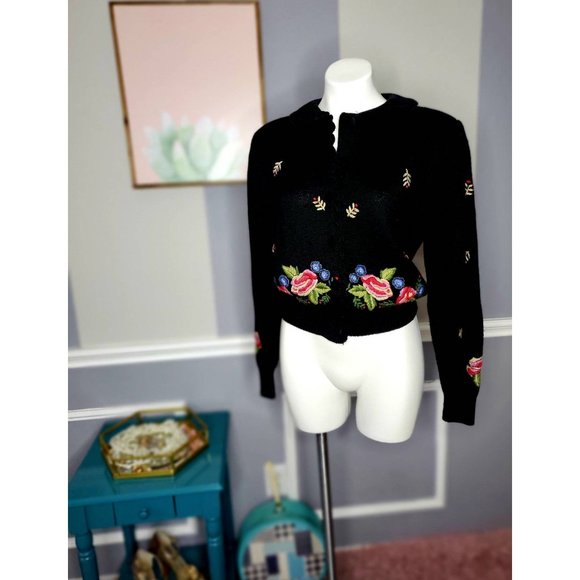 Women Knit Cardigan, 80s Cardigan, Floral Cardigan - Picture 6 of 9